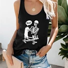 Майка женская с забавным принтом черепа и скелета, винтажный Свободный Топ без рукавов, Спортивная уличная одежда, жилет