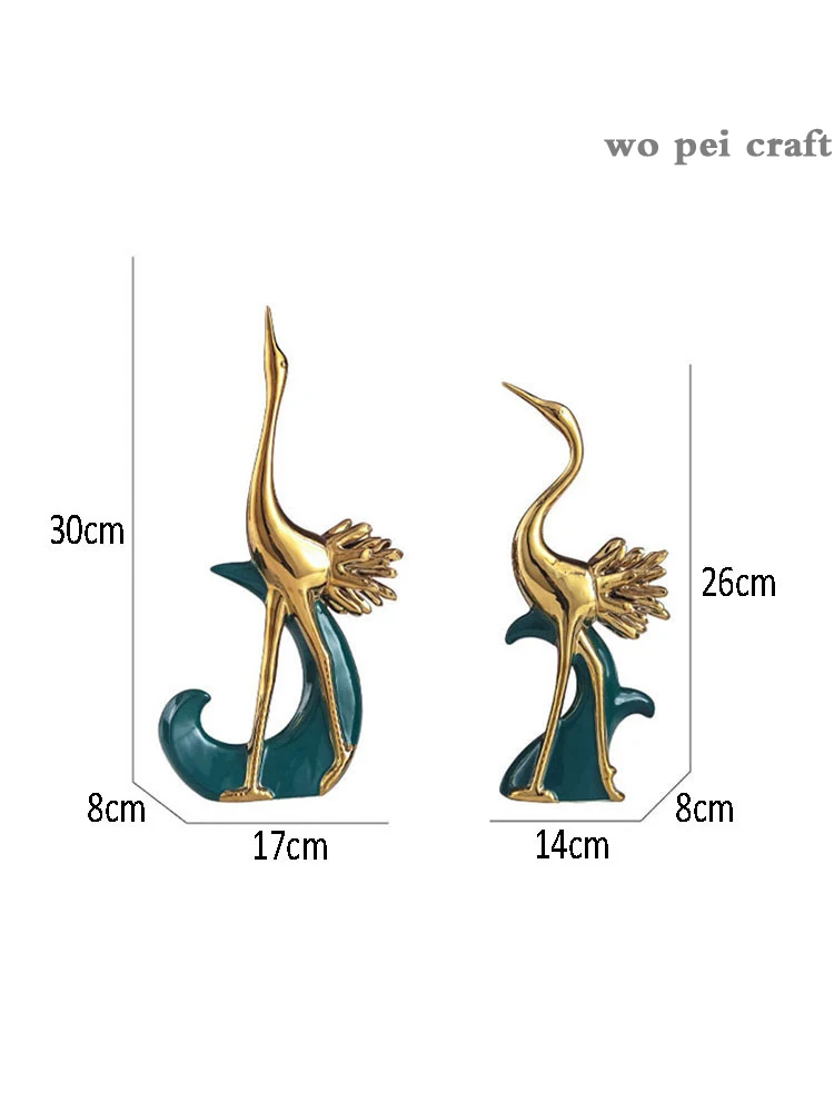

Golden Crane Statuette Ceramics Crafts Ornaments Animal Statue Desktop Decor Glaze Porcelain Figurines Nordic Home Decoration