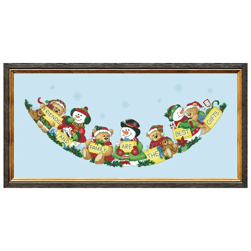 

The best gifts tree skirt cross embroidery kit snowman pattern 18ct 14ct 11ct skyblue canvas Cross-stitch DIY needlework