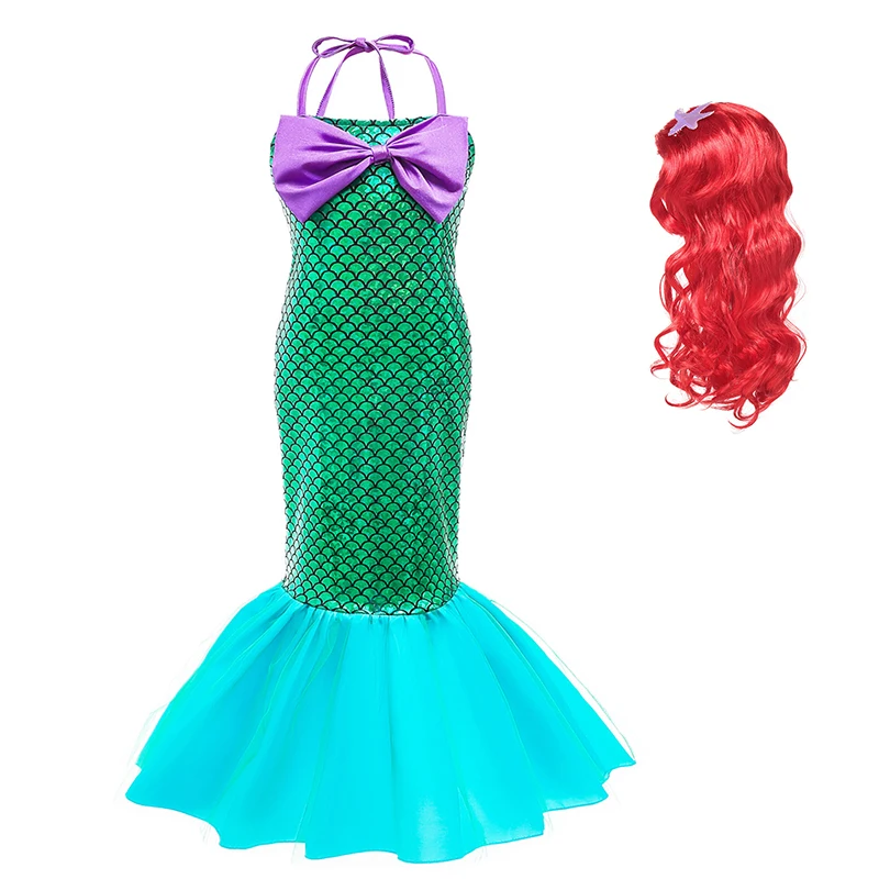 

Girls Princess Dress up Arier Little Mermaid Fancy Costume Scales Strapless Gown Kids Party Child Cosplay Mermaid Green Clothing