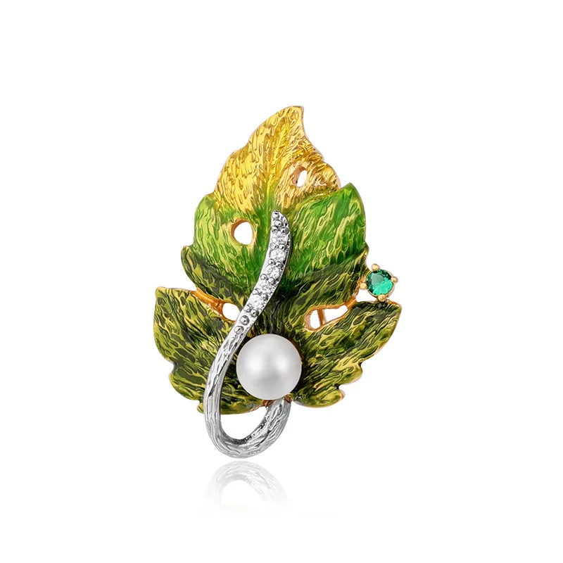 

Brooch Female Accessories Pin European and American Fashion Trend Simple Temperament Atmosphere Hand-painted Enamel Leaf Corsage