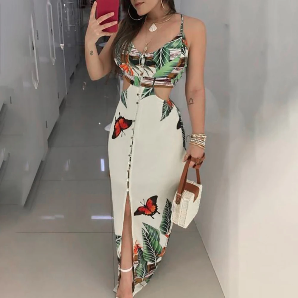 2019 женское сексуальное открытое длинное платье с принтом бабочки женская модная
