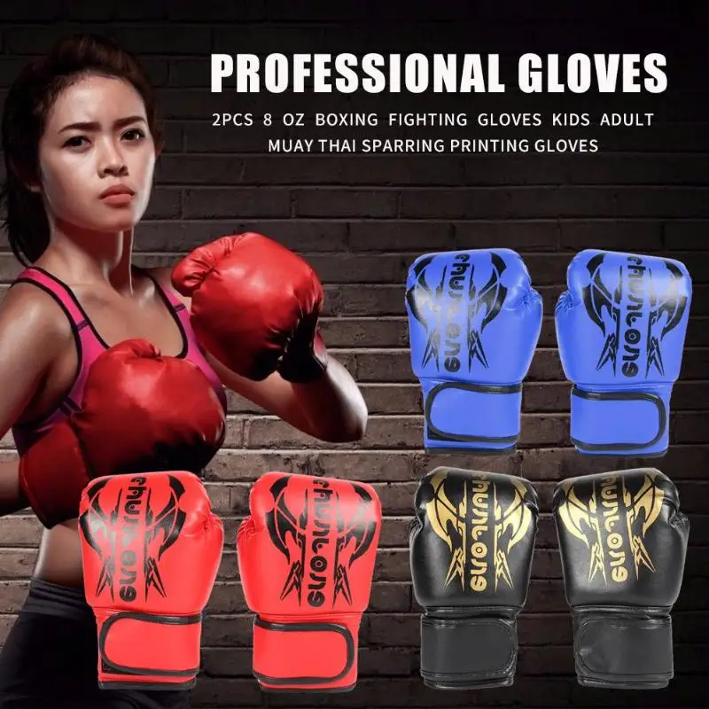 2 шт 8 унций печать боксерские тренировочные боевые перчатки дышащие детские Муай
