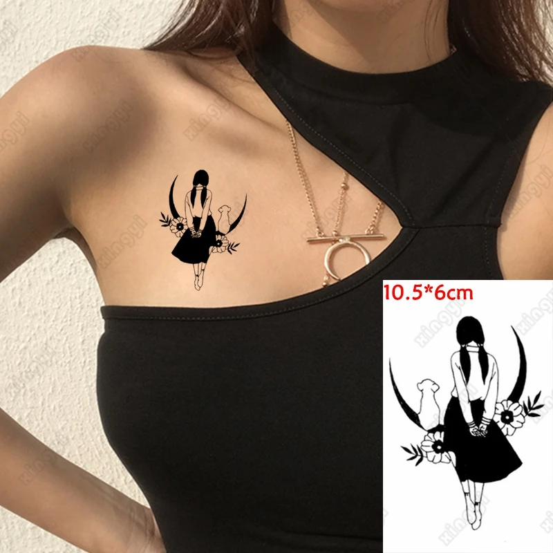 Водостойкая Временная тату-наклейка Старая школьная юбка девушка Луна маленький