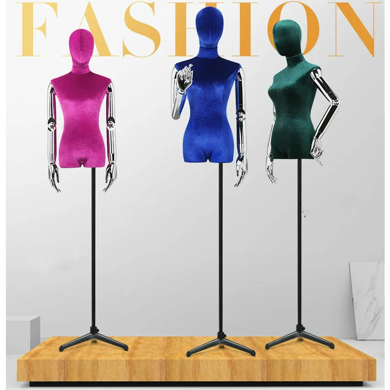 

Dress shop female model window display false props color velvet dummy body electroplated Lady mannequins Flat chest version