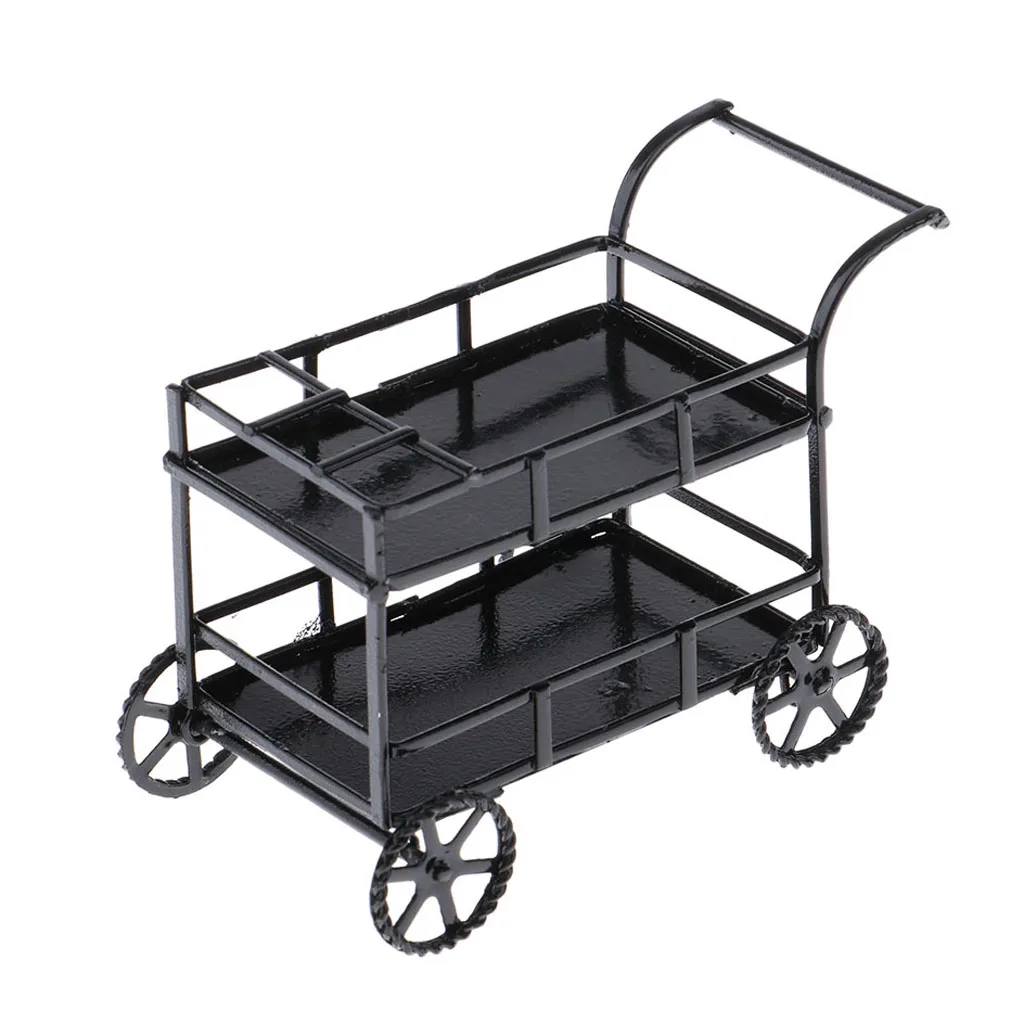 Миниатюрная металлическая сервировочная тележка черная миниатюрная Кухонная