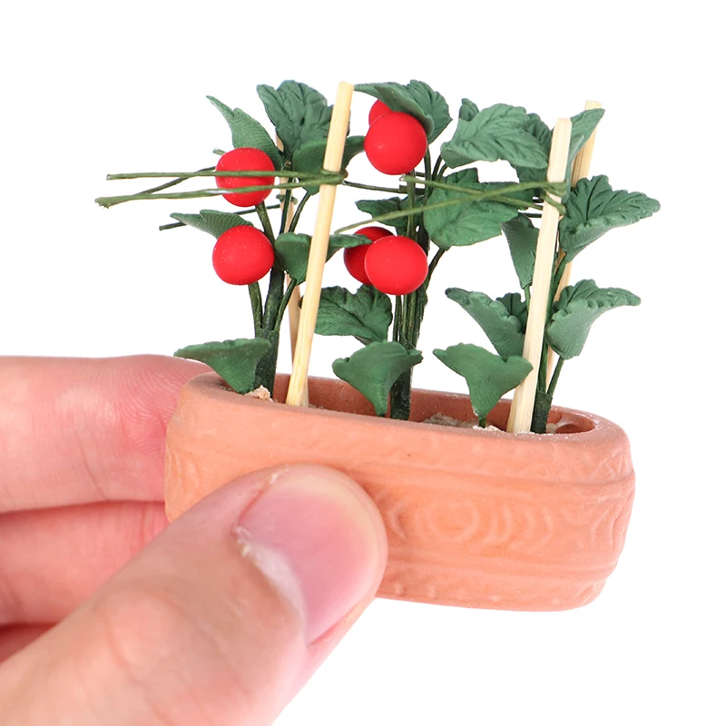 

1:12 Dollhouse Miniature Tomato Fairy Garden Ornament Mini Potted Plant Model For Doll House Decor Kids Play Toys Gift
