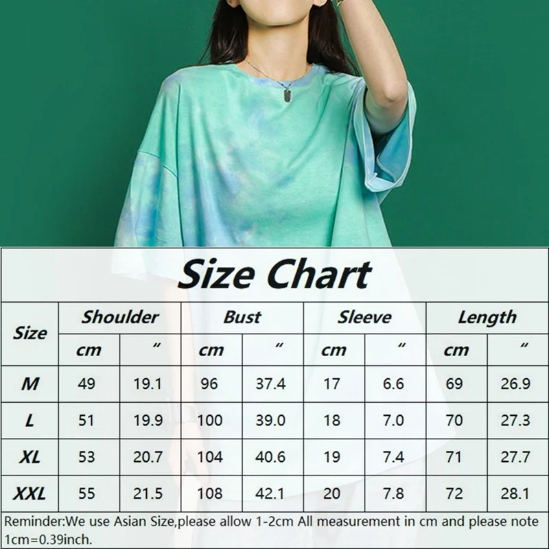 

Harajuku Short-Sleeved Female Summer T-Shirt Hip-Hop Gradient Tie-Dye Loose Tee T Shirt Fashion Mid-Length Korean Casual Tshirt