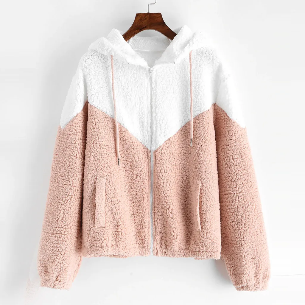 2019 модное женское пальто в стиле пэтчворк розового и белого цветов осеннее