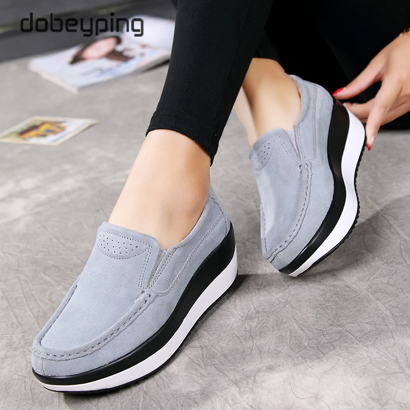 Breathable Summer Women's Shoes Flat Platform Ladies Sneakers Female Hollows Cow Suede Leather Woman Loafers Wedges Slip On Shoe