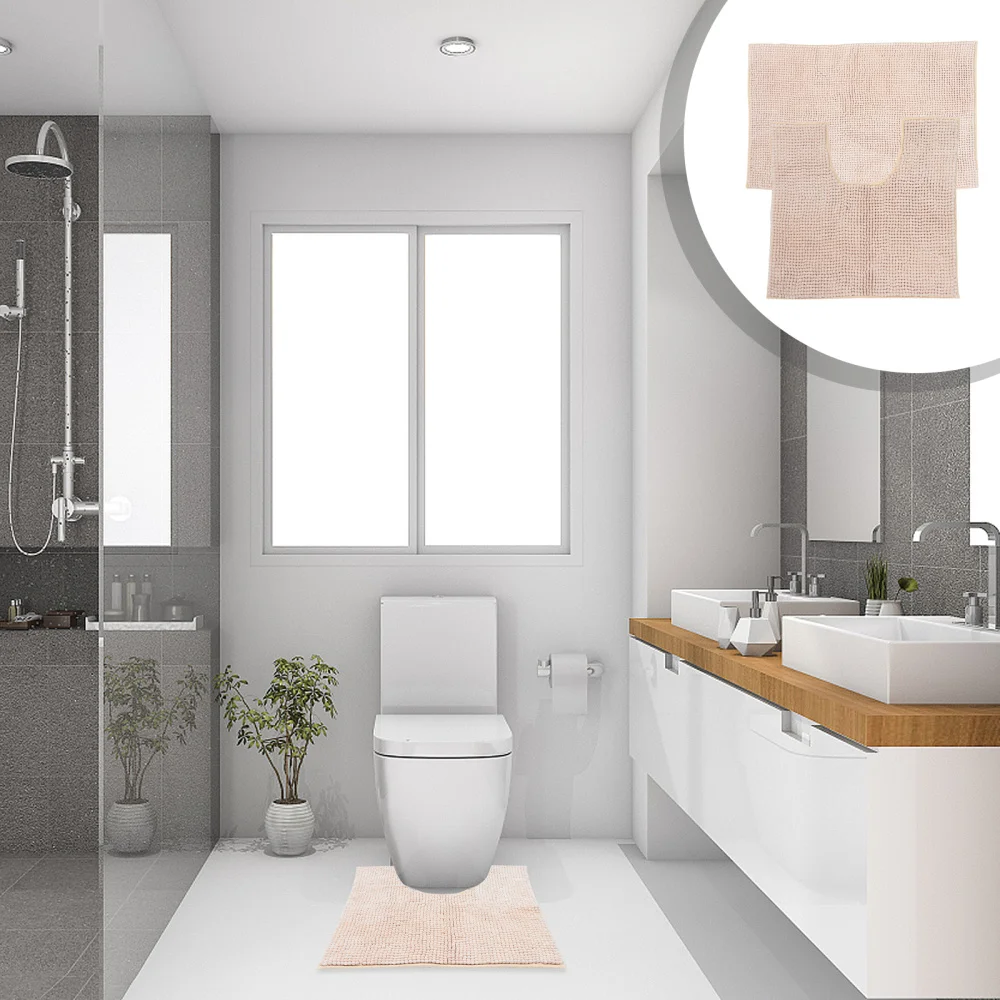 

1 Set/2pcs Chenille Bathroom Rugs Bath Shower Rug and U-Shaped Toilet Mat
