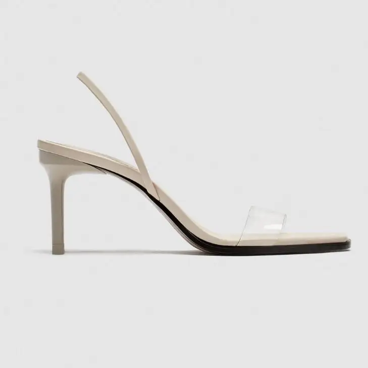 

EPHER Slingback Sandals Clear PVC Heels PU Square Toe Minimal