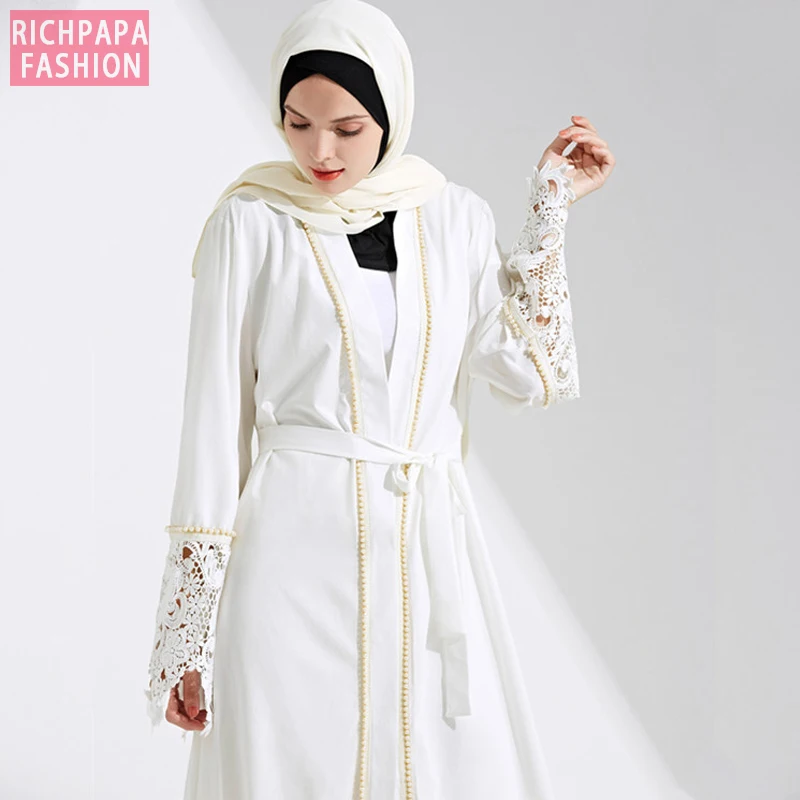 Женское длинное кружевное платье с бисером кафтан абайя Дубай мусульманское