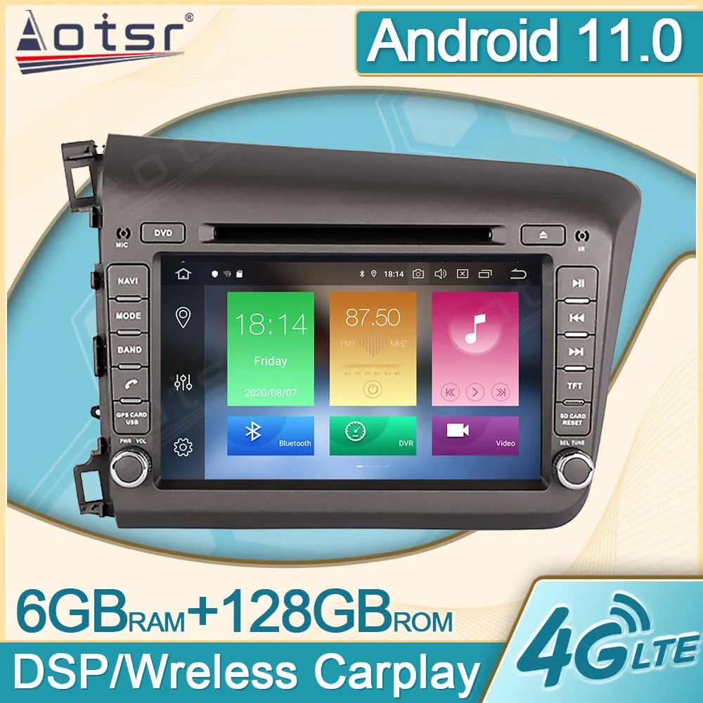 

6+128G Android 11.0 For HONDA CIVIC 2012 2013 2014 2015 + Car Radio Multimedia Player Auto Video GPS Navi Head Unit DPS NO 2Din