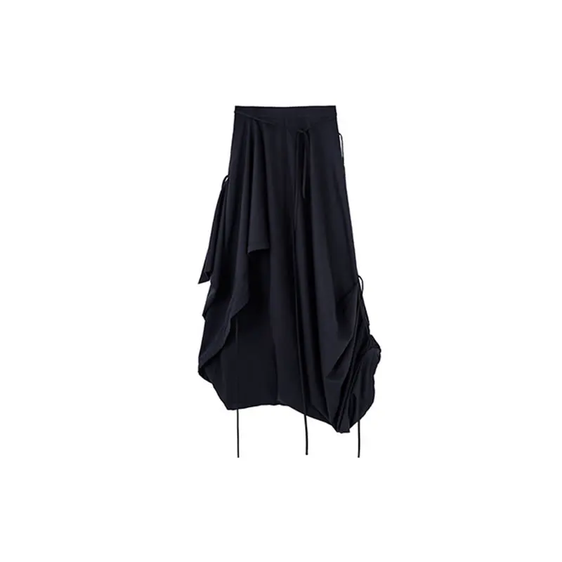 

XITAO Pleated Hem Skirt Fashion New Women Elastic Waist 2021 Irregular Drawstring Casual Style Minority Casual Skirt ZY4103