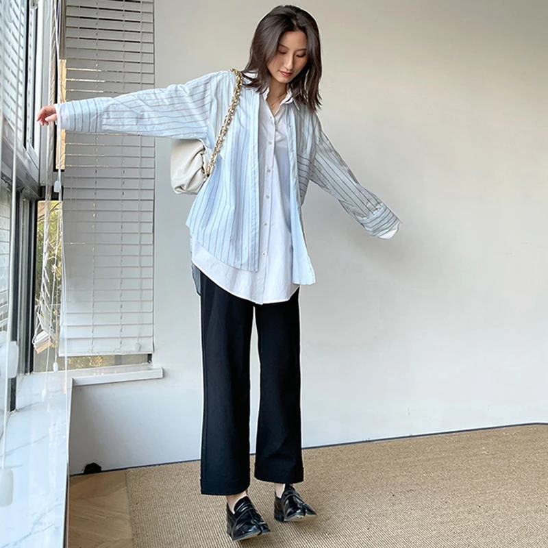 

[EAM] High Waist Black Long Wide Leg Simple Casual Trousers New Loose Fit Pants Women Fashion Tide Spring Autumn 2021 1DD6246