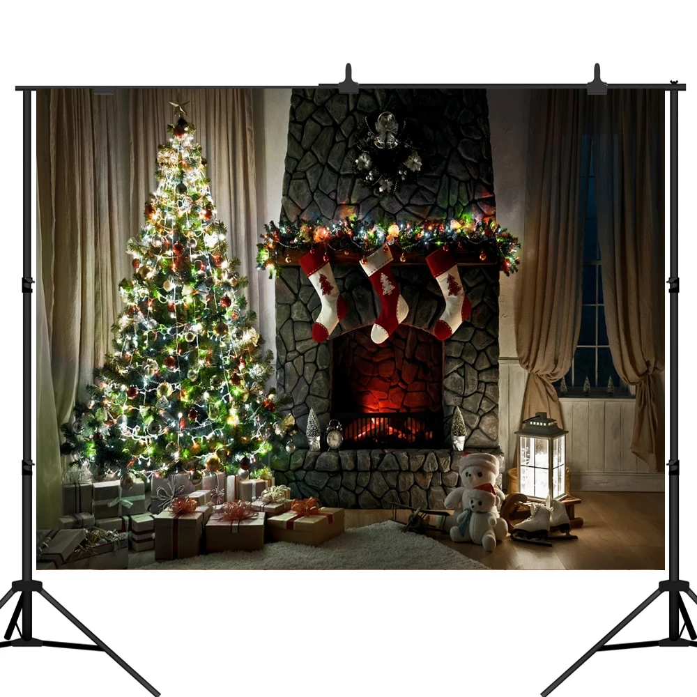 

Lyavshi Christmas Tree Fireplace Gift carpet sock Photography Backgrounds Photographic Backdrops For Photo Studio
