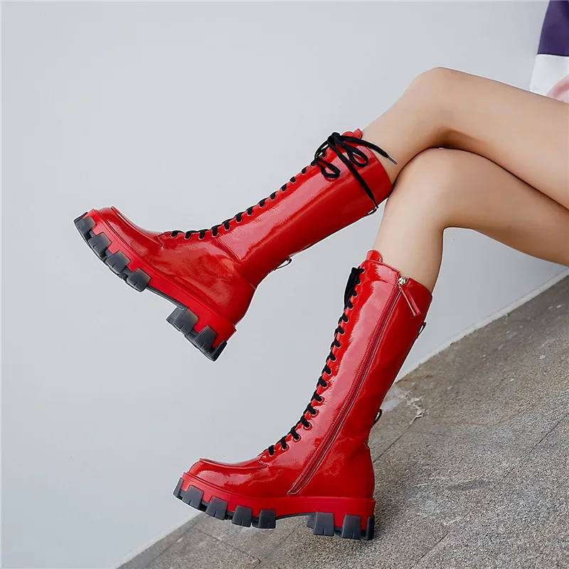 Ботинки мотоциклетные на толстой плоской платформе повседневные однотонные