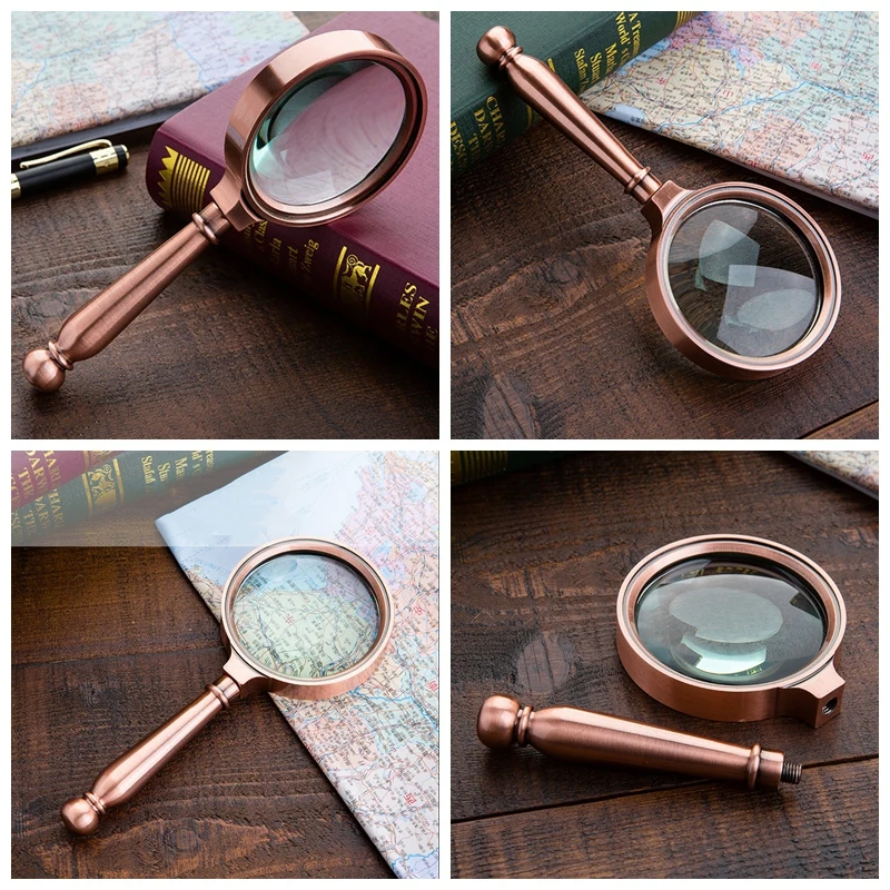 

Portable 10X Magnifying Glass Retro Metal Handheld Magnifier For Jewelry Newspaper Book Reading High Definition Eye Loupe Glass