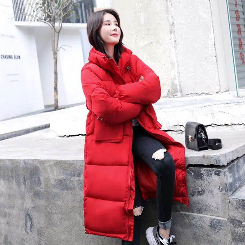 Long Women's Jacket Winter New 2021 Fashion Parkas Large Size Thick Warm Coat Female Big Pocket Casual Loose Down Jacket