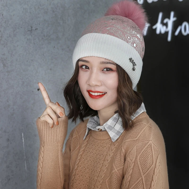 Cc beanie вязанные волосы мяч дамы милые моды innocent писсуары печатных толстые зимние