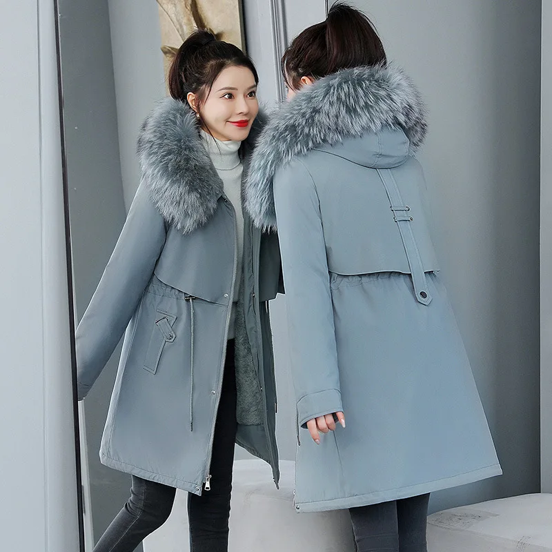 ZQLZ Winter Jacket Women Hooded Fur Collar Down Cotton Loose Long Parka Mujer Casual Warm Coat Female Oversized Overcoat Femme