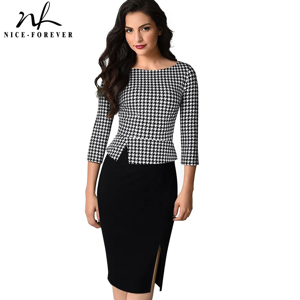 Женское винтажное Деловое платье Nice forever элегантное и облегающее в стиле пэчворк