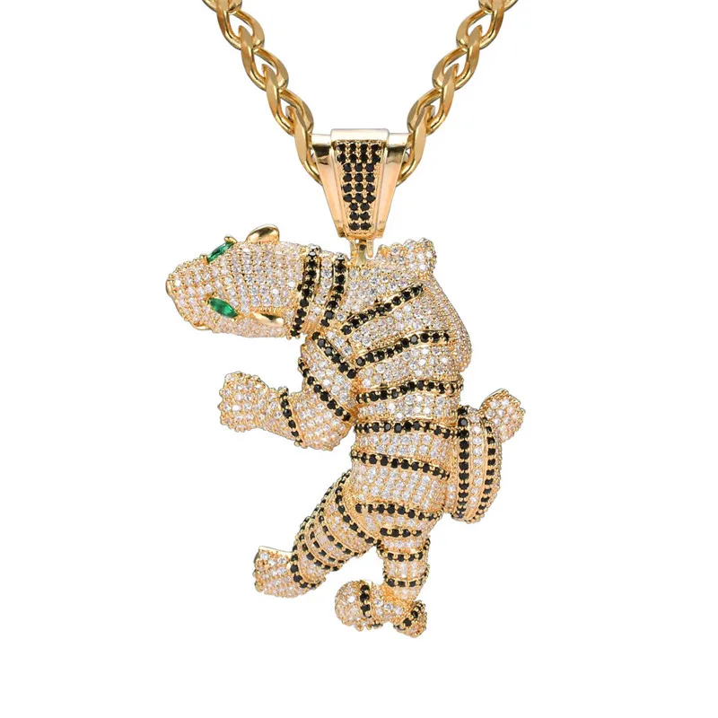 

Full Cubic Zircon 3D Whole Tiger Pendant Necklace Cool Bling Hip Hop Iced Out Animal Jewelry For Men Birthday Gift