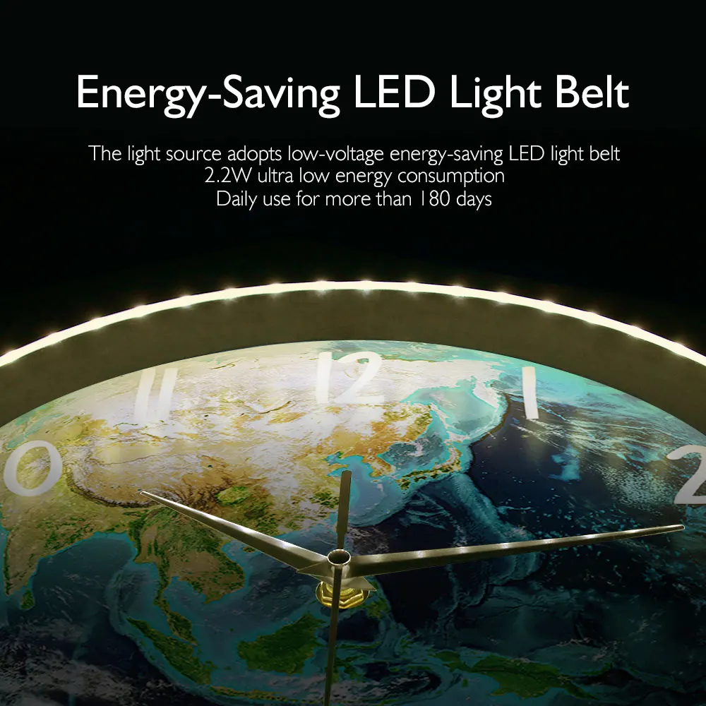 Светодиодные настенные часы с планетой земля активацией звуком ночсветильник