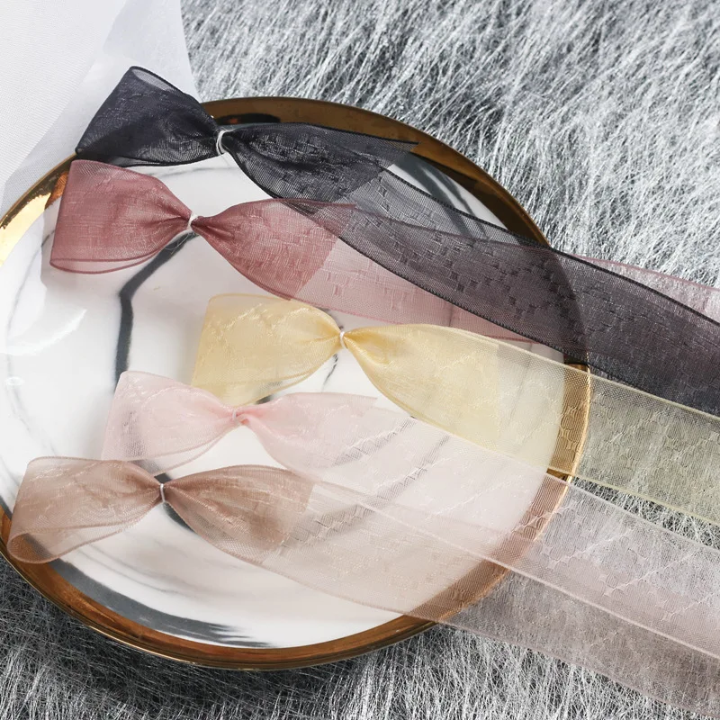 Лента из органзы в клетку с широкими краями|Ленты для шитья| |