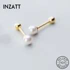 Женские круглые серьги-гвоздики INZATT, изящные вечерние серьги из стерлингового серебра 925 пробы с жемчугом, минималистичные подарочные аксессуары