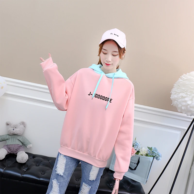 

Korean Fashion Kpop Hoodie Tops Streetwear Casual J-HOOOOOPE Letter Print Hit Color Spliced Fleece Sweatshirt y2k Women Clothing