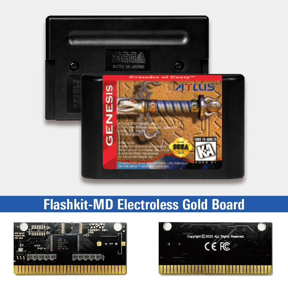 

Crusader of Centy - USA Label Flashkit MD Electroless Gold PCB Card for Sega Genesis Megadrive Video Game Console