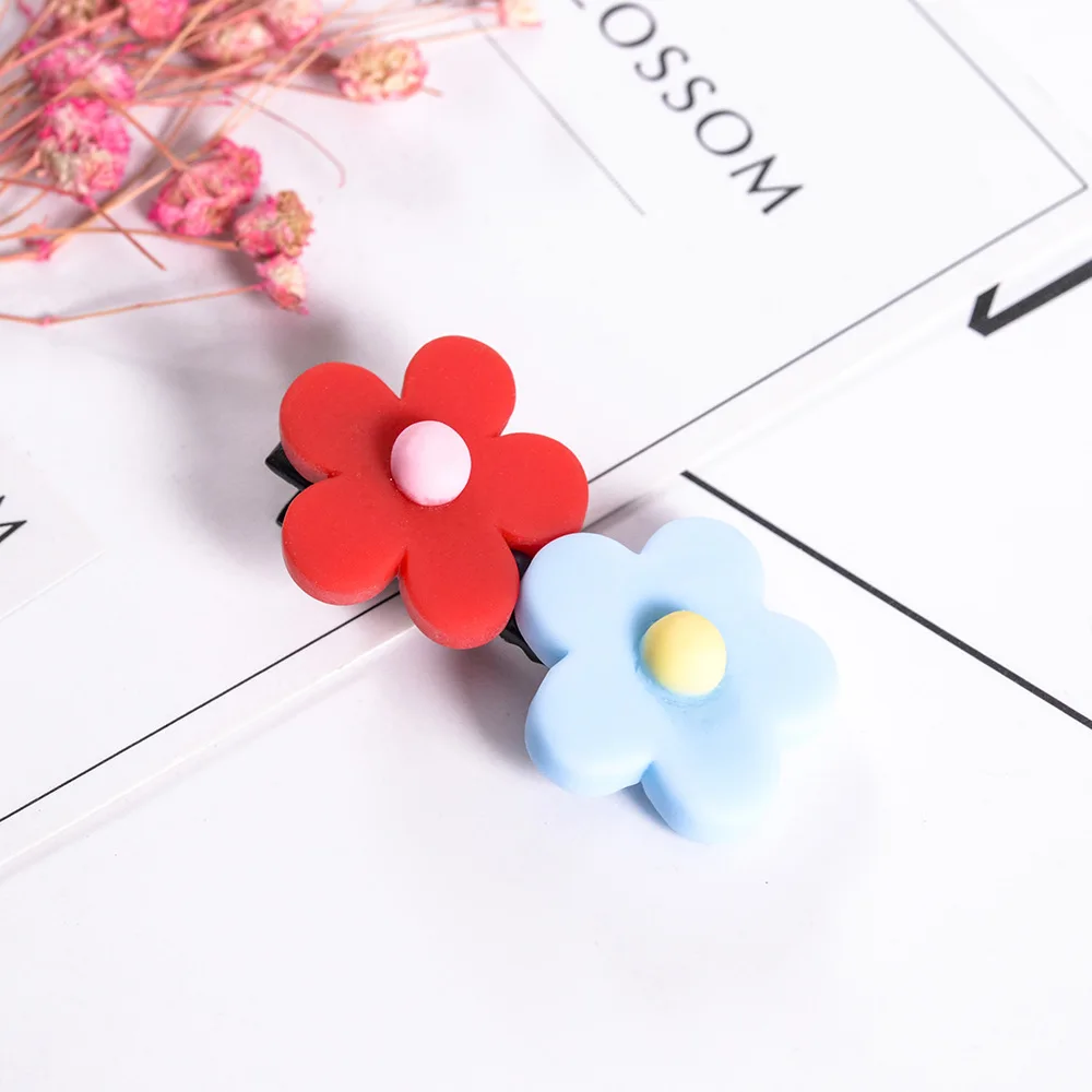 Sky blue Red Заколки для волос для маленьких девочек яркие цвета цветок шпильки зажимы для волос Утконос головные уборы милые аксессуары для волос заколки для волос для девочек вечерние - Цвет: Sky blue Red