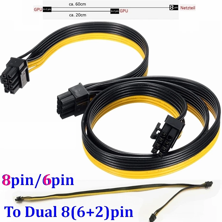Видеокарта PCI Express pcie PCI-E GPU Molex 6pin 6 pin на dual 8 Pin + 2 Кабель питания 12AWG 18AWG | Компьютеры