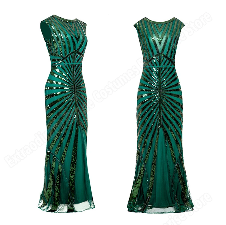 Женские длинные платья в винтажном стиле Great Gatsby Sequin 1920s вечерние платья в стиле АР-деко без рукавов средней длины с круглым вырезом