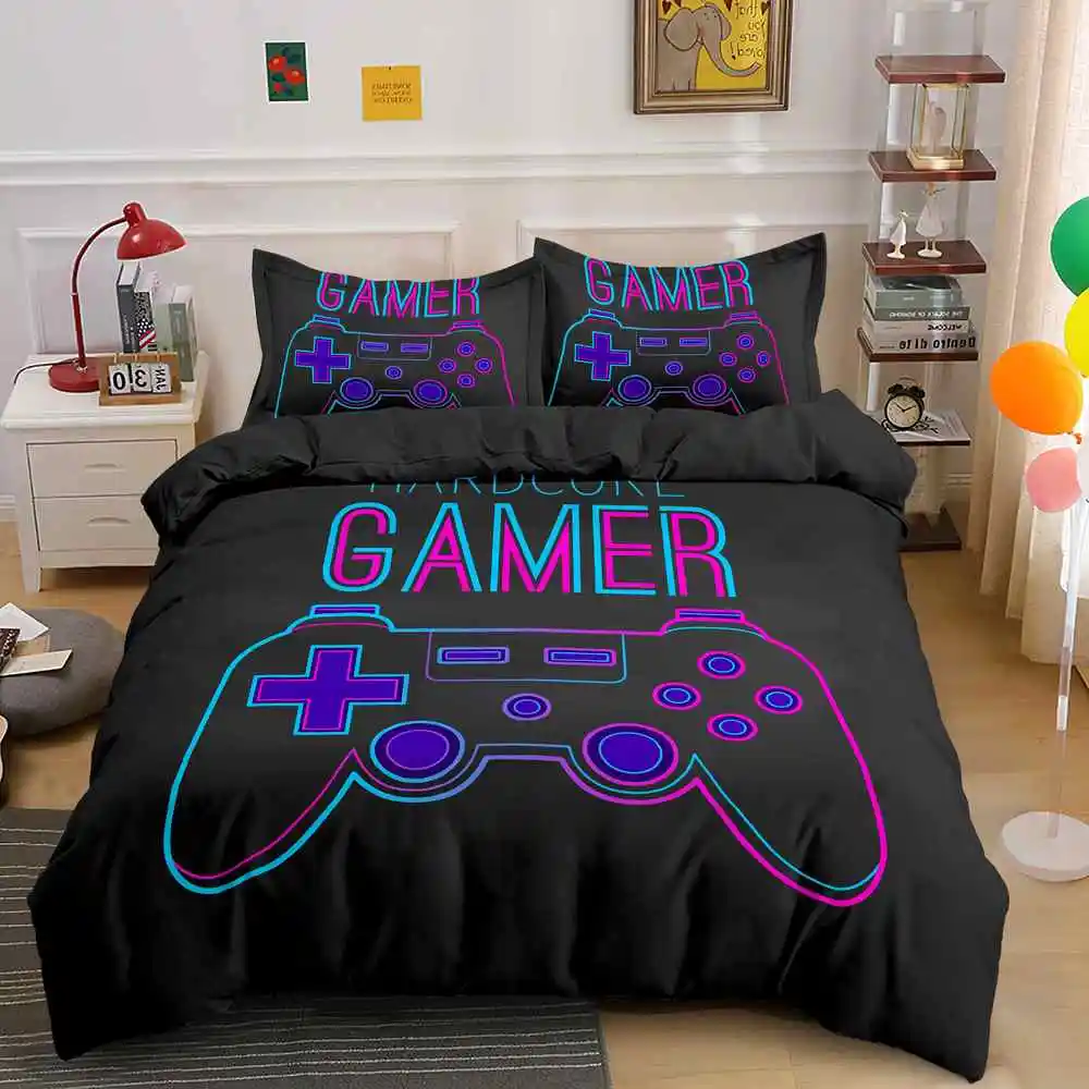 

Gamepad Gamer Kids Printed Bedding Sets Queen King Size Gift for Boys Duvet Cover Set Bed Game Elements Pillowcase Luxury