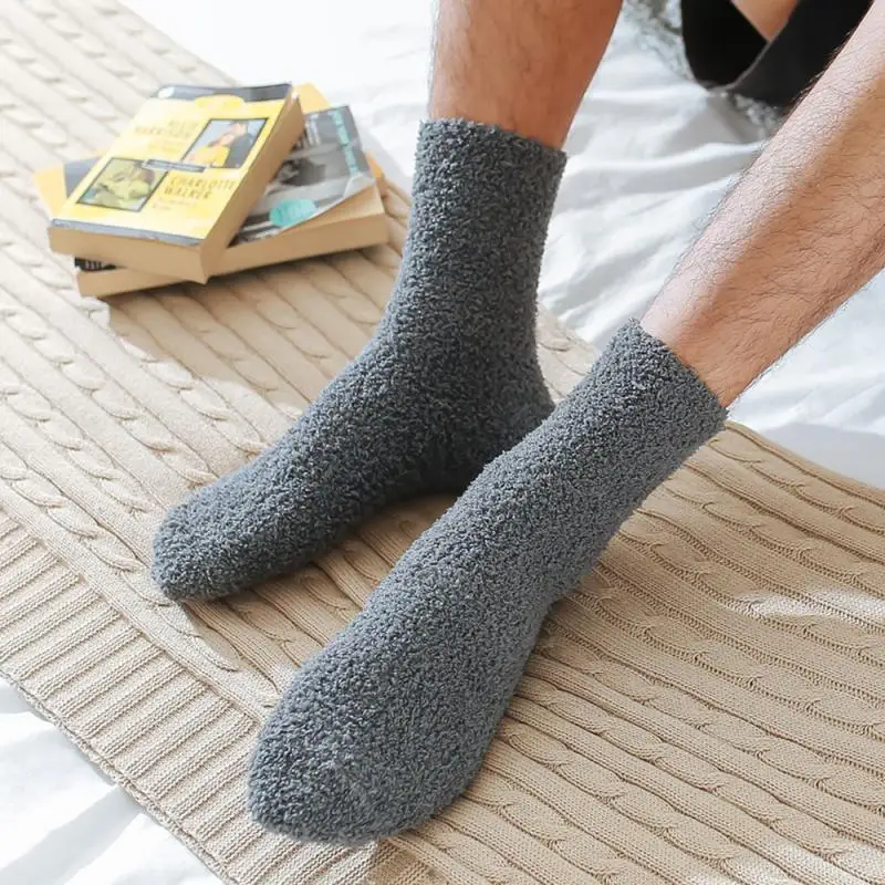 

Men Thick Coral Fleece Socks Fashion Winter Warmth And Fluffy Solid Color Sleep Socks Floor Socks Men Bed Socks Men Indoor Sox