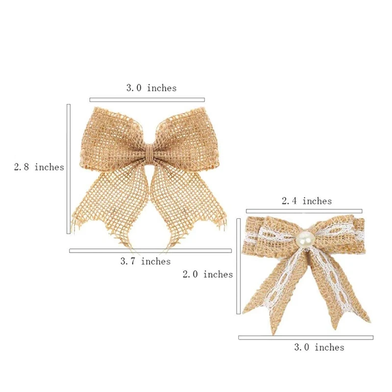 Набор из 12 шт. жемчужный натуральный джутовый бант для рождественской елки