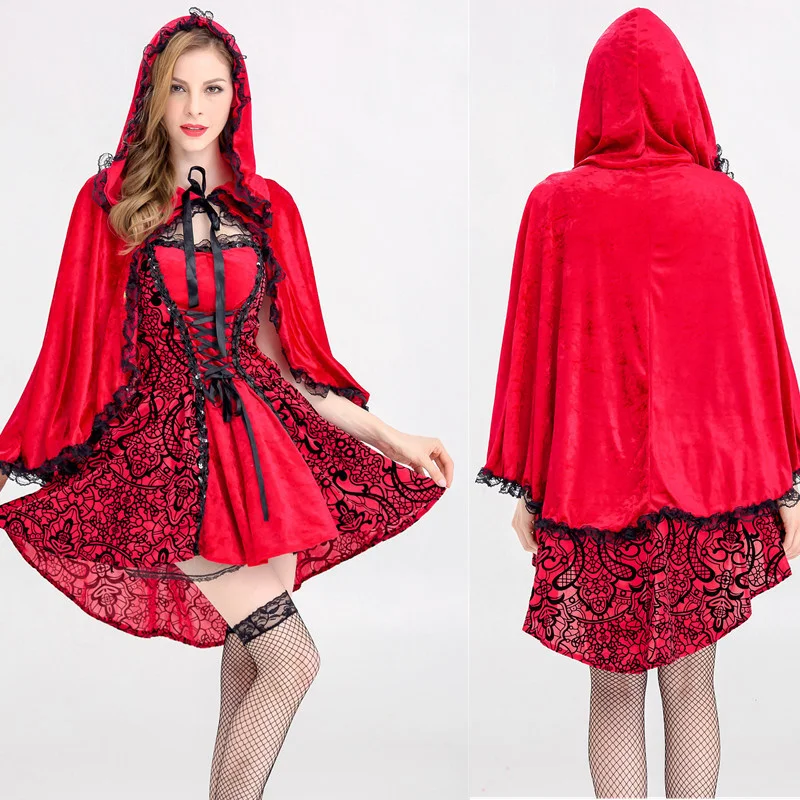 

Adult Women Little Red Riding Hood Costume Female Halloween Party Cosplay Fancy Dress+Cloak