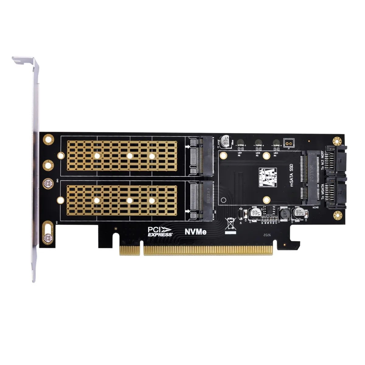 

CY Jimier Array card PCI Express PCI-E 3.0 & Dual SATA to NGFF NVME MSATA M-Key B/M-key SSD Expansion Card Adapter 3in1