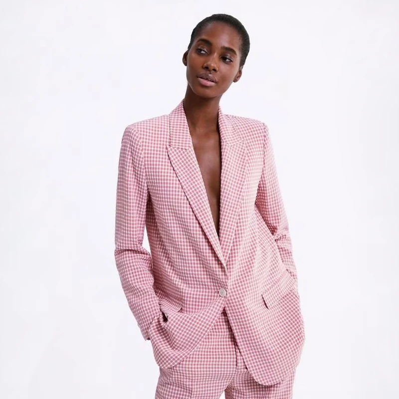 Женский блейзер в полоску ZA розовый желтый повседневный элегантный поп