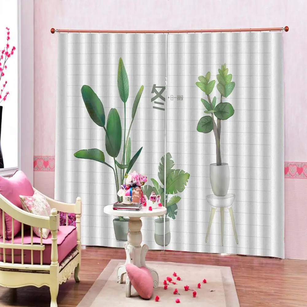 Пользовательские 3D Современные Плотные затемненные шторы зеленый горшок Ins