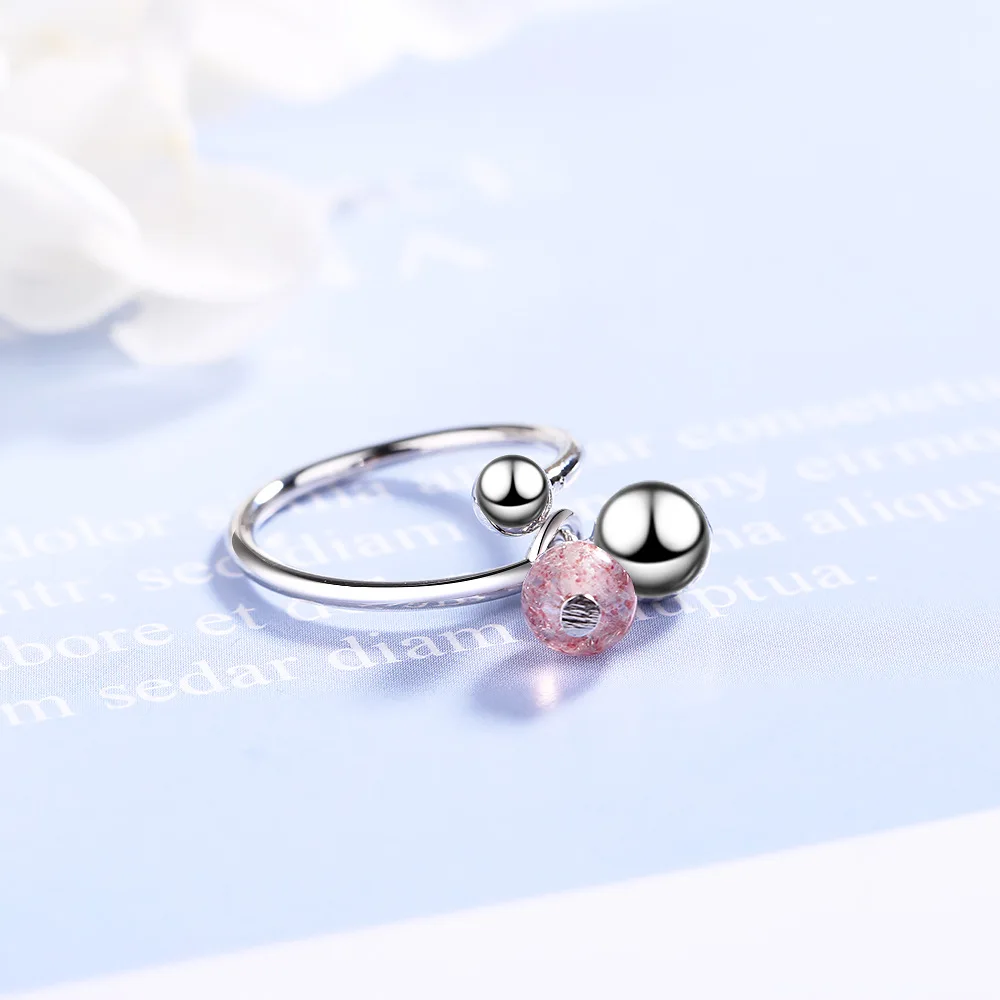 Регулируемое женское кольцо MEETSOFT из серебра 925 пробы с клубничным кварцем |
