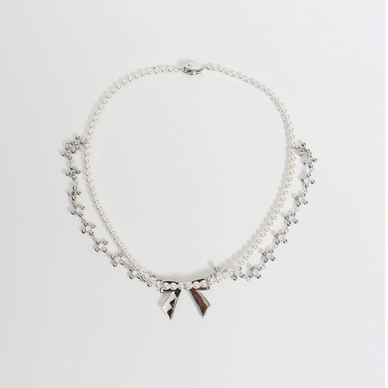 

Модное Двухслойное ожерелье жемчужное ожерелье с бантом