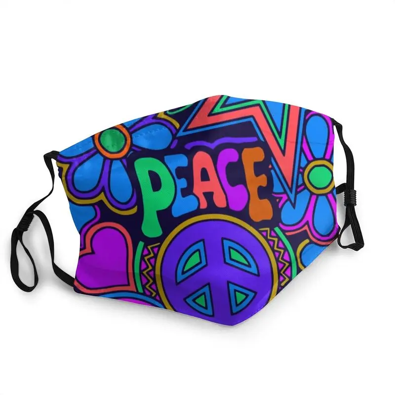 

Психоделическая многоразовая маска для лица Peace And Love, унисекс, с цветами, звездами, хиппи, пылезащитный чехол, респиратор, маска для рта