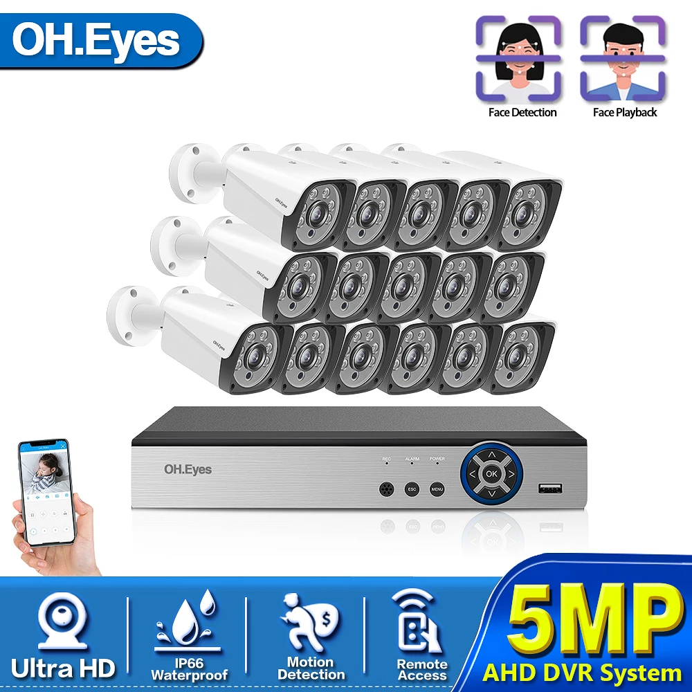 

16 каналов, система видеонаблюдения, 5 Мп, запись лица, система AHD DVR, HD, 16 шт., камера видеонаблюдения s, 5 МП, мегапиксельная Улучшенная ИК-камера безопасности с жестким диском 4 ТБ