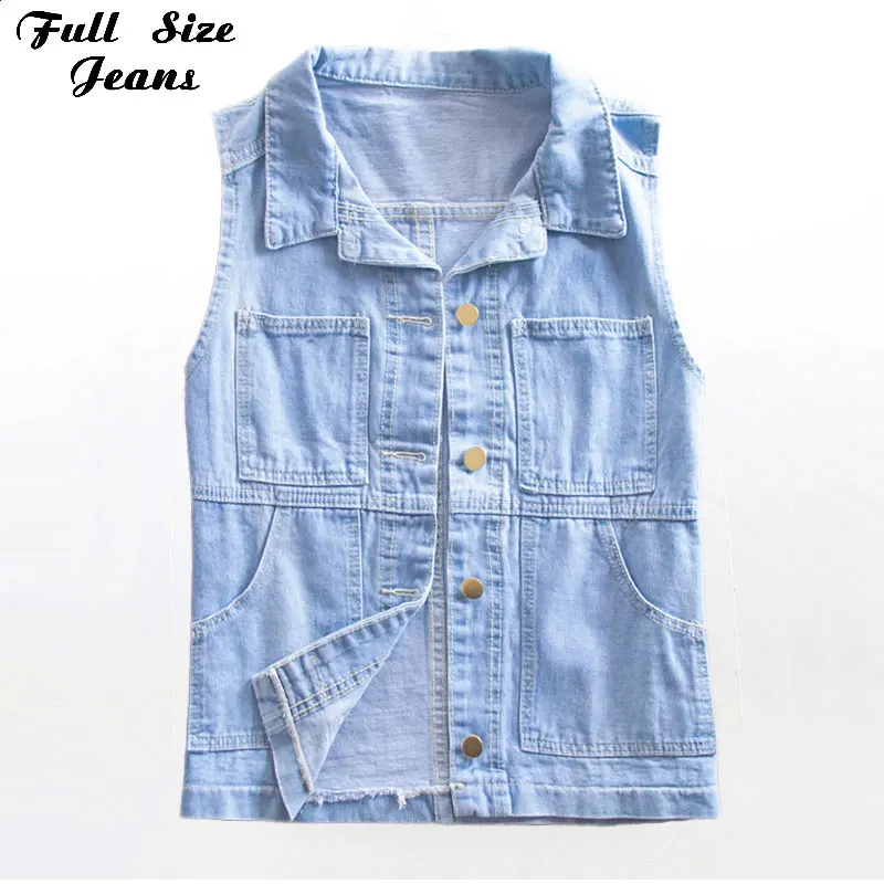 

Plus Size Multi Pockets Sleeveless Denim Vest Jacket 3XL Spring Street Single-breasted Light Blue Jeans Waistcoat Matching Vests