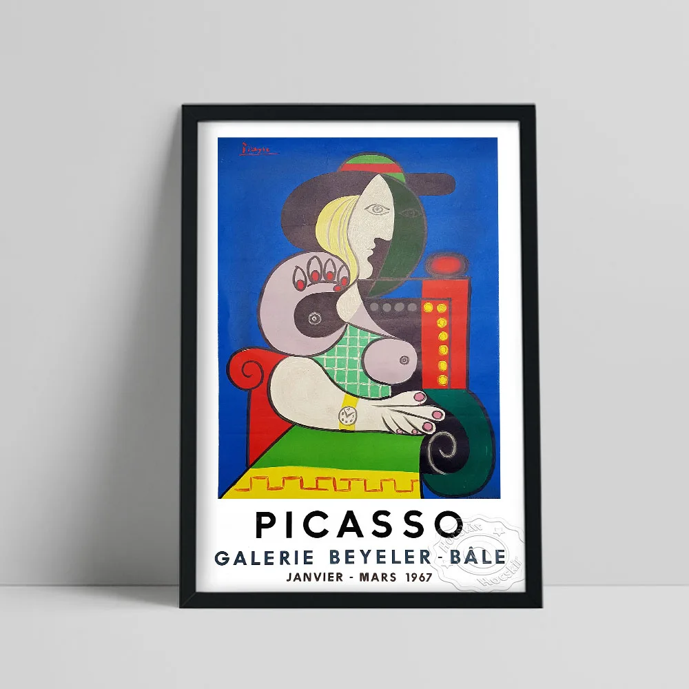 

Pablo Picasso 1967 Vintage French Exhibition Poster, Picasso Seated Woman With Wrist Watch Canvas Painting, Neoclassicism Decor