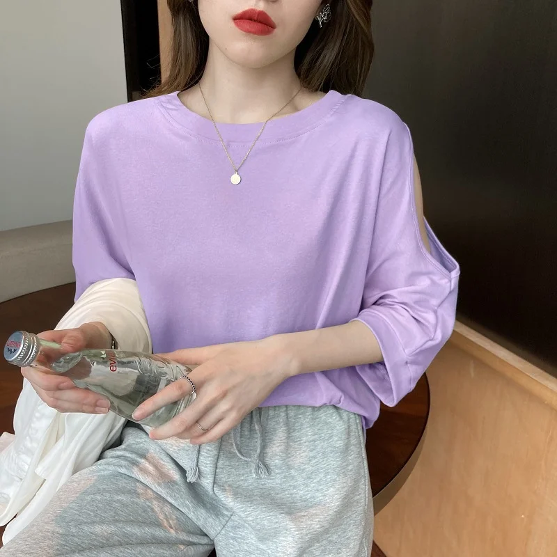 

2021 summer new smart off shoulder loose short sleeve T-shirt for women